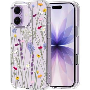 MOSNOVO for iPhone 17 Case | Military Grade 6.6ft Drop Tested | Camera Control | Clear with Floral Garden Design