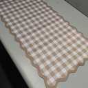 Scalloped Checkered Desk Mat Cute Brown Gingham XXL Large Gaming Mouse Pad Farmhouse Cottagecore Vintage Keyboard Computer Mat Pad for Desktop Aesthetic Cozy Office Desk Decor