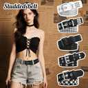 3 Pcs Studded Belt Y2K Metal Goth Punk Rock Rivet Belt with Bright Pyramid Studded for Women Men (Fit Pant 31-36 inch, Silver+black+double Holes)