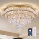 24" Gold Crystal Flush Mount Chandelier Modern LED Ceiling Light Fixture