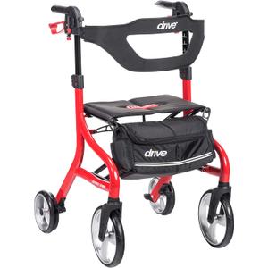 Drive Medical Nitro Sprint Foldable Rollator Walker with Seat, Tall Height Lightweight Large Wheels, Folding Rollator, Four Wheel Rolling Walker, Red 19.5 pounds
