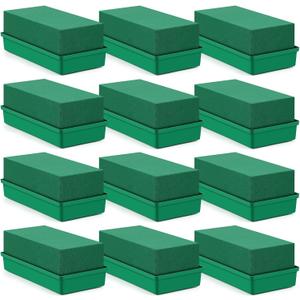 Teenyyou 12 Pack Large Size Floral Foam with Bowl 9.65" l x 4.65" W x 3" H Rectangle Wet Floral Foam Cage Blocks Flower Arrangements Supplies for Table Party Festival Flower Decor