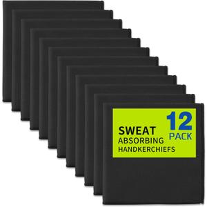 12 Pack Sweat Absorbing Handkerchiefs,Microfiber Sweat Rags Towels for Men & Women,Small Sweat Cloth for Hand,Hankies (10" x 10", Classic Black)