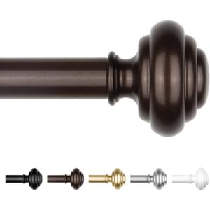 KAMANINA Curtain Rods for Windows 66 to 120 Inches, Adjustable Length Heavy Duty Curtain Rod, 7/8 Inch Long Decorative Drapery Rods with Modern Finials and Brackets, Antique Bronze