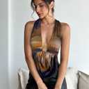QJQ Women's Sexy Backless Open Back Tops Halter Deep V Neck Sleeveless Vest Tank Tops Going Out Party Clubwear (XS)