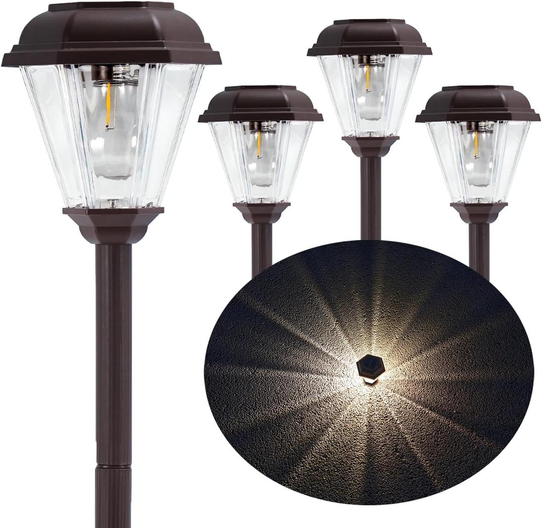 Solar Pathway Lights Outdoor 4 Pack, Waterproof IP65 Solar Garden Lights with 1000mAh Battery, Auto On/Off Warm White Landscape Lighting for Yard, Walkway, Driveway
