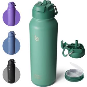 BOTTLE BOTTLE 40 oz sports water bottle stainless steel insulated water bottle with straw and pills holder, Green
