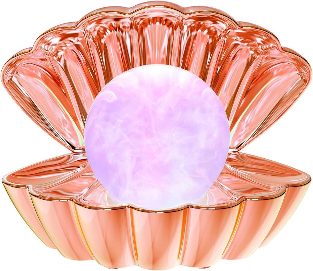 Shell Pearl Beach Themed Night Light, RGB 8 Colors Changing Mood Shell Pearl Lamps, Bedside LED Clamshell Portable Night Lights for Bar (Electroplated Rose Gold)