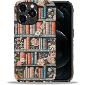 DAIZAG Phone Case Compatible with iPhone 12/12 Pro,Flower Bookshelf Mixed 2 Layer Soft Silicone+Hard PC Ddouble Protection Ultra-Thin Phone Case for iPhone 12/12 Pro