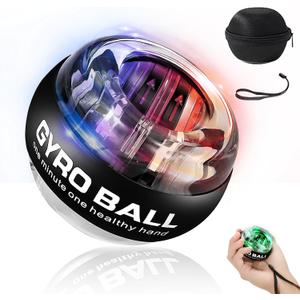 Gyroball Wrist Exerciser Ball, 5 Level Resistance/Light Control, Gyroscopic Forearm Trainer, Strengthening Arms, Fingers, Wrist (Transparent Case)