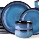 LERATIO Ceramic Dinnerware Sets for 8,Stoneware Plates and Bowls Sets,Reactive Glaze Dishes Set,Highly Chip and Crack Resistant | Dishwasher & Microwave & Oven Safe Dishes set,Service for 8-Blue(24pc)
