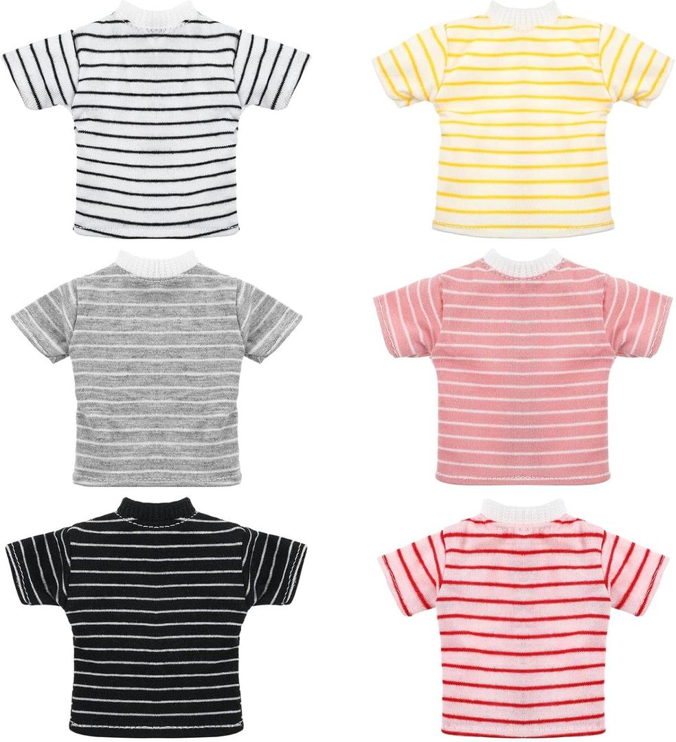 Bencailor 6 Pcs Doll Clothes for 11.8 Inch Doll Clothing Outfit Accessories Winter Coat Tops Swimwear T Shirt Dress Outfit Birthday Gift(Striped Style,Warm Color)