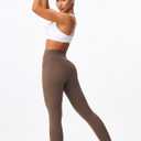 Women's High Waisted Light Compression Workout Full Length Leggings Cross Waist Yoga Pants Athletic Running Pockets (Brown)