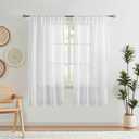 ZJDECOR White Lace Sheer Curtains 63 Inch Length Boho Geometric Pattern Curtains with Tassel 2 Panels Set for Living Room Bedroom, Rustic Linen Rod Pocket Window Treatment Drapes, 40"x63"x2