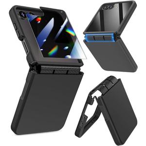 Caka [Upgrade] for Samsung Galaxy Z Flip 7 Case [Wireless Charging Compatible][Hinge Protection] [Screen Protector] Women Men Shockproof Protection Phone Cover for Z Flip 7 2025 - Privacy Black