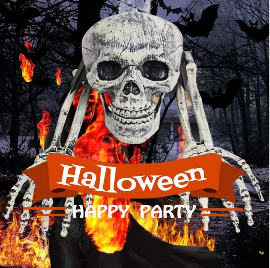 Halloween Skeleton Decorations Outdoor Realistic Skeleton Stakes Bones Skull Head and Hands for Outside Yard Lawn Stake Garden Graveyard Decoration