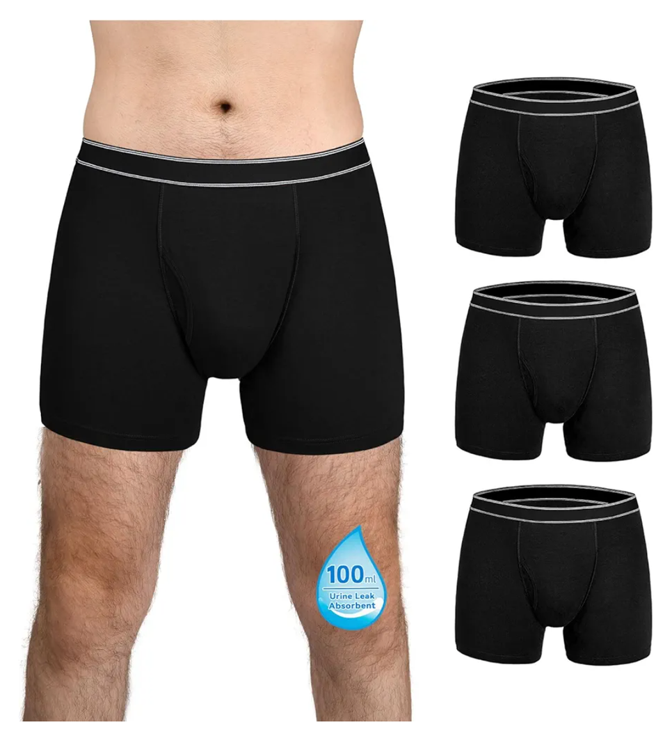 Mens Incontinence Underwear Washable Cotton Leakproof Underwear for Men Pack of 3X-Large, 3 Black)