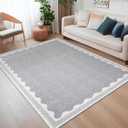 Scalloped Washable Rug 5x7 Area Rugs for Living Room, Solid Grey Rug for Bedroom Girls, Non Slip Scalloped Rug Throw Rugs with Rubber Back, Soft Dorm Nursery Low Pile Carpet for Dining Room