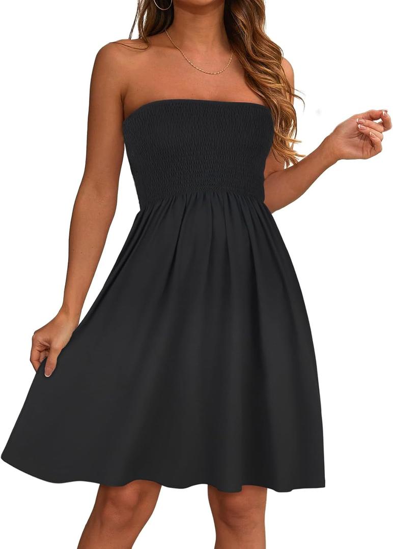 Elescat Summer Dresses for Women 2026 Strapless Casual Beach Cover Ups Tube Top Sundress (Small)
