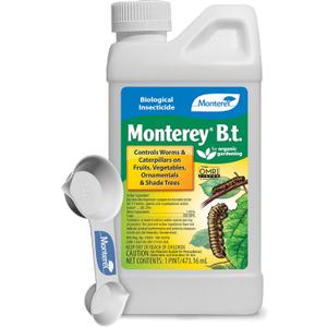 Monterey BT - Bacillus Thuringiensis for Organic Worm and Caterpillar Control Bundled with Measuring Spoon - Concentrate for BT Spray - 16 oz