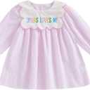 Toddler Baby Girl Easter Outfit Jesus Loves Me Embroidery Ruffle Smocked Dress Striped Princess Dresses