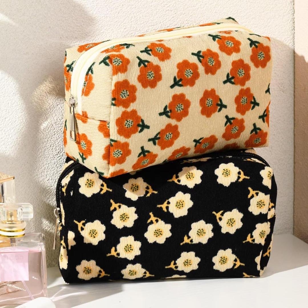 2 Pieces Checkered Makeup Bag Pouch Travel Cosmetic Toiletry Organizer Cute and Portable Makeup Brushes Storage Bag for Women