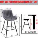 Counter Height Bar Stools, Modern Velvet Barstools Set of 2 with Black Legs and Fabric Seat and Back for Kitchen Island, Grey.