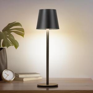 1Pack Cordless Table Lamp, 5200mAh IP54 Waterproof Rechargeable Battery Desk Lamp, 3 Color Stepless Dimming Up, Battery Operated Lamp for Kitchen/Bedside/Outdoor (Black)