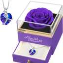 EleShow Preserved Real Purple Rose with Heart Necklace, Eternal Flowers Gifts for Mom Grandma Wife Girlfriend on Christmas, Valentines, Mothers Day, Anniversary, Birthday, I Love You Gifts for Her
