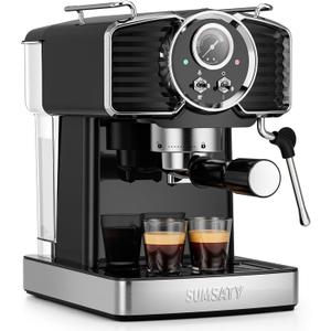 SUMSATY Espresso Machine 20 Bar Espresso Maker with Milk Frother Steam Wand, Professional Expresso Machine for Home Cappuccino & Latte Maker, Retro Coffee Maker with 61oz Water Tank, Black