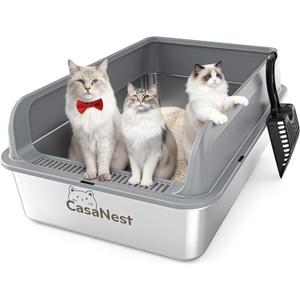 XXXL Stainless Steel Litter Box, 28.1'' Metal Cat Litter Box for Big Cats & Multi-Cat Homes, Low Entry, High Sides, Easy Clean