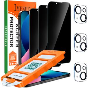 IMBZBK [Auto-Dust Removal] 3 Pack Privacy Screen Protector for iPhone 13 Anti Spy Private Accessories, Case Friendly Film, Military Grade Tempered Glass 3 Camera Lens Protector