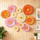 SUNBEAUTY Daisy Giant Paper Flowers Wall Decor 3D Large Flowers Bulletin Board Decoration Orange Yellow Artificial Flowers for Classroom Office Decor Spring Wedding Baby Shower Garden Party