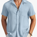 COOFANDY Men's Casual Button Down Shirts Short Sleeve Textured Summer Beach Shirt with Pocket, Medium