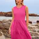LUXVEER Women's Sleeveless Summer Mini Dress Tank Flowy Tiered Short A Line Sundresses Beach Vacation Dresses with Pockets (Pink, L)