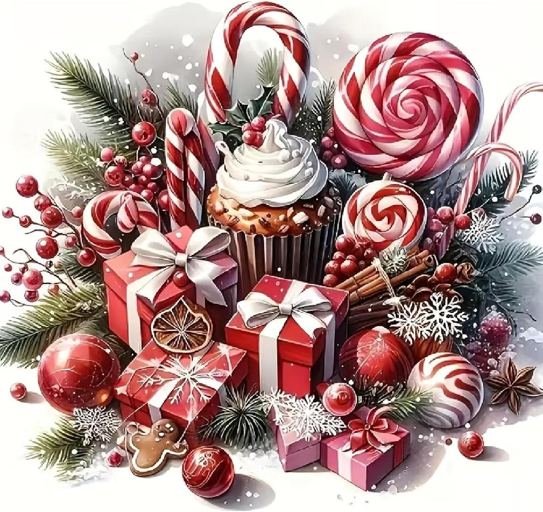 2 x JFYHAB Chirstmas Diamond Painting Kits for Adults, Candy Diamond Art Kit for Beginners, DIY Full Drill Winter Christmas Gift Paint by Diamonds Dots Painting Gem Art Painting Kits 12x12Inch