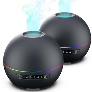 2 Pack Essential Oil Diffusers for Home - 200ml Aromatherapy Diffuser Humidifier with 4 Timers & 7 Colors Night Lights, 20dB Quiet Working for 10 Hours