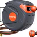 Retractable Garden Hose Reel 1/2" x 50 ft 9 Pattern Nozzle Any Length Lock Wall-Mounted Automatic Slow Return 180° Swivel UV Resistant Heavy Duty Hose Reels for Outside