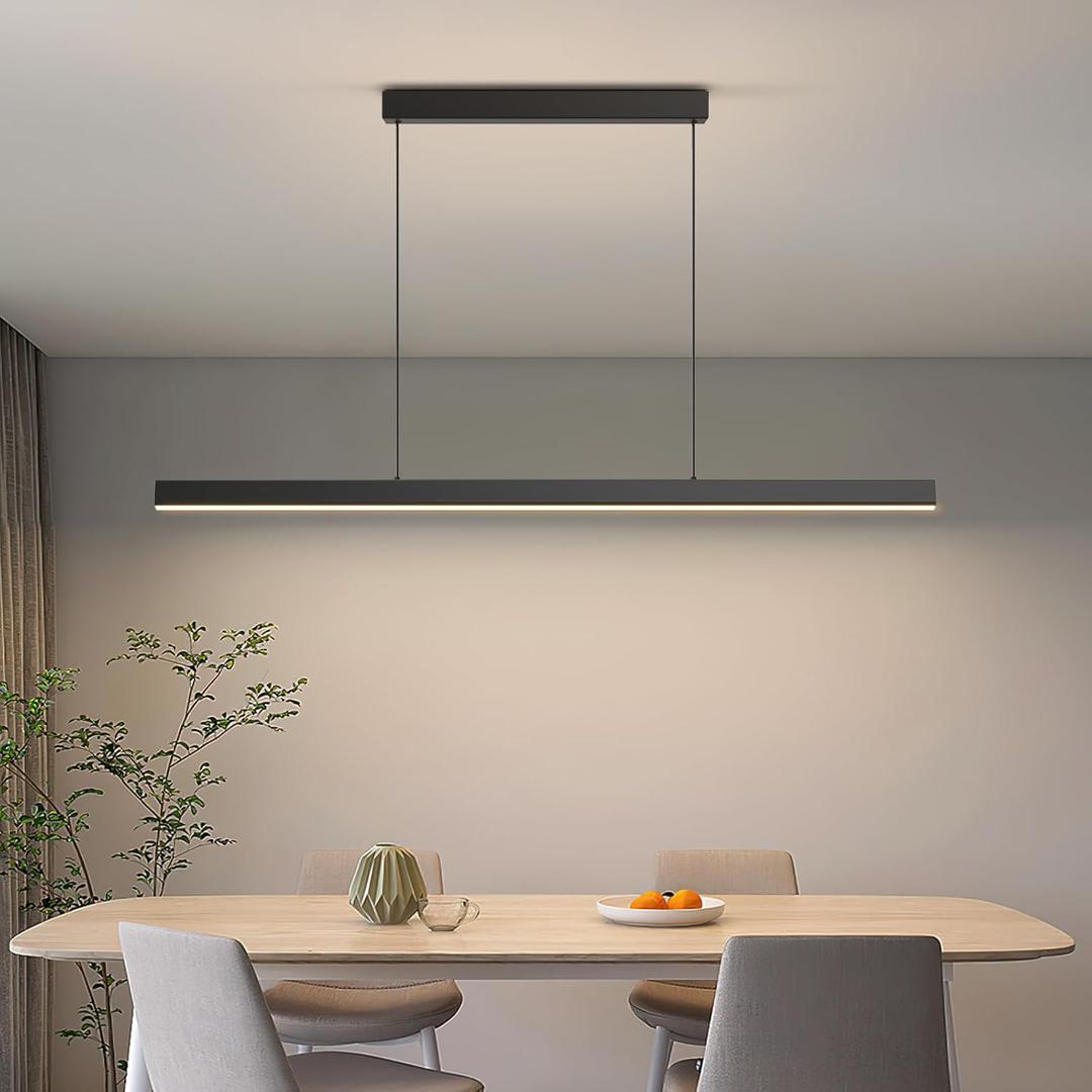 Modern Island Lights, 57in LED Pendant Light Dimmable with Remote Control 3000k-6000K Adjustable Color Temperature, Aluminum Chandelier Lamp Fixture for Kitchen, Dining Room, Billiard Room