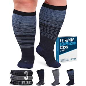 Doctor's Select 3 Pairs Plus Size Compression Socks Wide Calf - Up to 6XL | 20-30 mmHg Plus Size Compression Socks for Women Wide Calves | Line Patterns 2 (XX-Large)