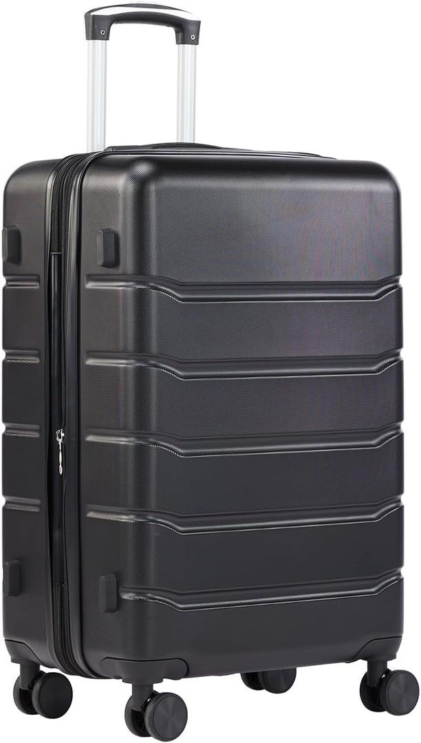 Sweetcrispy Carry on Luggage,Hard Shell Expandable Double Spinner Rolling Wheels Suitcase,TSA Lock, Charcoal Black, 21 Inch
