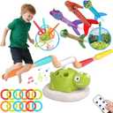 Indoor Outdoor Games for Kids Easter, 3 in 1 Musical Jump, Ring Toss Game & Stomping Rocket Launcher for Kids, Dinosaur Sports & Outside Play Activities Toys with Remote Control for Toddlers 4-8