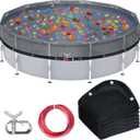 21FT Round Pool Leaf Net Cover for Above Ground Pool Autumn Mesh Pool Net Covers with Metal Cable Winch for Leaves Branches Protection (Black, 21FT)