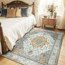 RELEANY Area Rugs 6'x9' Washable Non-Slip, Floral Vintage Distress Print Pattern Medallion Carpet for Living Room Bedroom Dining Room, Light Yellow Carbon Grey Orange