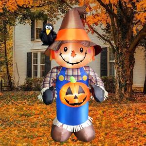 5FT Halloween Inflatable Decorations Scarecrow with Birds Inflatable Outdoor Decoration with LED Lights Halloween Blow Up Inflatable for Garden Home Holiday Party