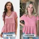 EXLURA Women's Summer Crop Babydoll Peplum Tops Cute V Neck Short Sleeve Business Casual Trendy T Shirts Beach Vacation 2026 Pink (Pink, L)