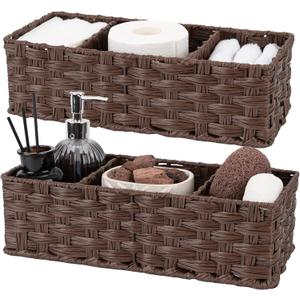 GRANNY SAYS Bathroom Baskets for Organizing, Wicker Baskets for Shelves, Toilet Storage Basket with Dividers, Small Basket for Organizing, Brown, 2-Pack