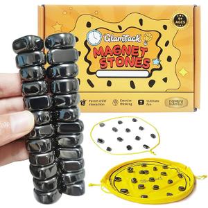 Magnetic Chess Game with 24PC Stones, Magnet Games with String, 2-in-1 Game Mat Bag, Family Games for Kids and Adults