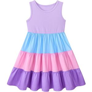 Lovekider Little Girls Casual Cotton Sleeveless Dresses Summer Swing Twirly Sundress Kids 3D Cute Sun Dress 4-8T (5T, Pink Purple Blue)