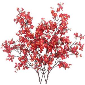 CISDUEO 2 Pcs Cherry Blossom Artificial Flowers Bulk Red Fake Fall Flowers Branches Silk Babys Breath Flower Fall Floral Stems for Vases Indoor Home Decor Wedding Party Table Centerpiece Christmas